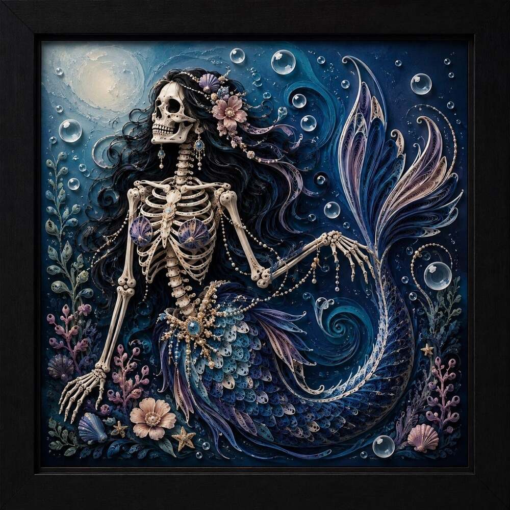 8 X 8 Black Framed Skeleton Mermaid 891 A
